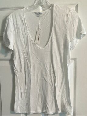 James Perse White Scoop Neck Slim Tee